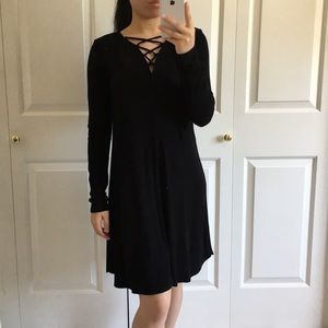 One Clothing- Long Sleeves Black Ribbed Midi Dress